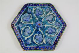 An Antique Syrian Hexagonal Blue Pottery Tile.