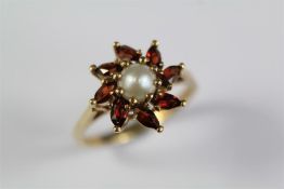 A 9ct Yellow Gold Pearl and Garnet Ring