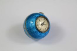 A Swiss Blue Guilloche Enamel and Silver Watch Pendant