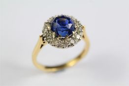 A Vintage 18ct 2.94ct Royal Blue Natural non-heat treated Ceylonese Sapphire and Diamond Ring