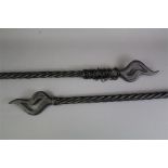 Two Decorative Black Wrought Iron Curtain Poles