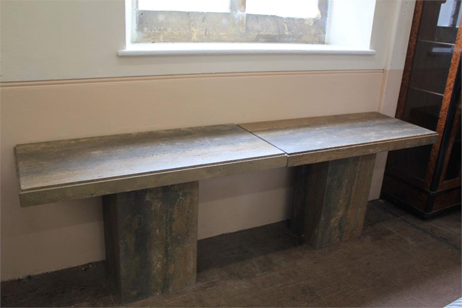 Walnut Travetine Stone Console Table