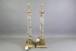 A Pair of Glass and Chrome Effect Lamp Bases