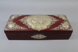 A Lady's Maroon Leather and Silver Mounted Glove Box