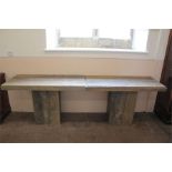 A Walnut & Travetine Stone Console Table.