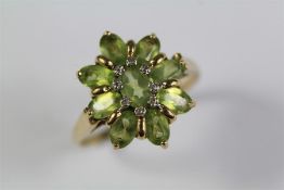 A 9ct Yellow Gold Floral Peridot Ring