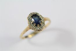 A Vintage 9ct Yellow Gold Sapphire and Diamond Ring