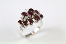 A Lady's Vintage 14ct White Gold, Ruby and Diamond Cluster Ring