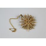 An Edwardian 18ct Yellow Gold and Pearl Star Brooch