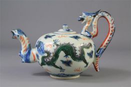 An Antique Chinese Wucai Teapot and Cover