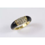 A Yellow Gold Cartier Style Enamel and Diamond Cluster Ring