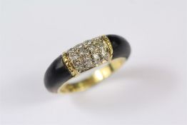 A Yellow Gold Cartier Style Enamel and Diamond Cluster Ring