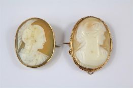 Two 9ct Gold Classical Shell Cameos