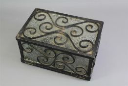 A Wrought Iron and Glass Square Table Lamp