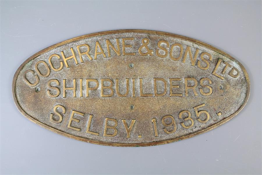 An Original Shipbuilders Brass Plaque