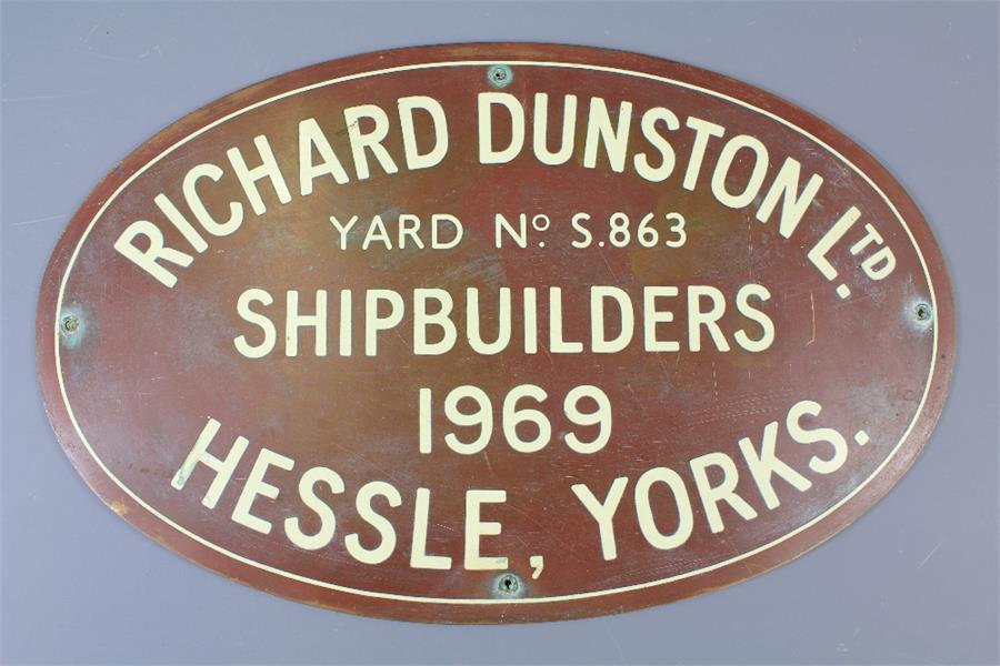 An Original Shipbuilders Brass Plaque