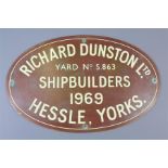 An Original Shipbuilders Brass Plaque