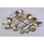 Four Continental Silver Serving Spoons, Ladle and Fork