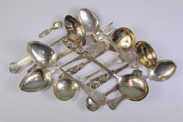 Four Continental Silver Serving Spoons, Ladle and Fork