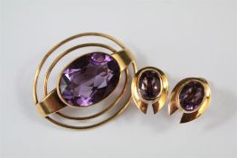 A Finnish 14ct Yellow Gold Amethyst Brooch