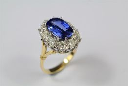 A 4.5ct Natural Cornflower Blue Ceylon Sapphire and Diamond Ring