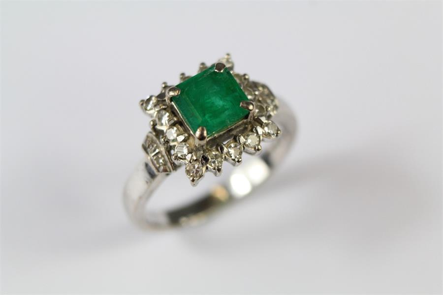 A Vintage White Gold Emerald and Diamond Ring