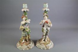 A Pair of Late 19th Century Volkstedt Porcelain Candle Sticks