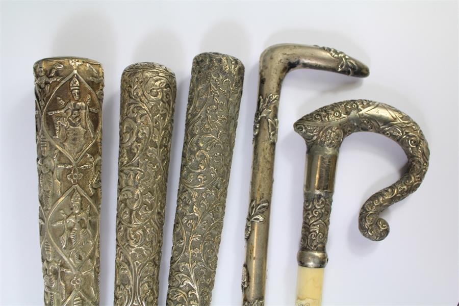 Five Antique Silver Parasol Handles - Image 2 of 3