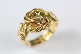 A Gentleman's Antique 18ct Yellow Gold Diamond Knot Ring