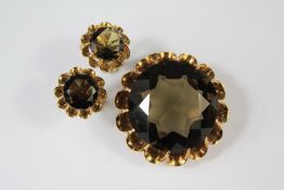 A 14ct Yellow Gold Smoky Quartz Pendant and Earrings