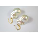 A Pair of 9ct Yellow Gold Baroque Pearl Earrings