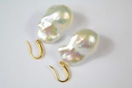 A Pair of 9ct Yellow Gold Baroque Pearl Earrings