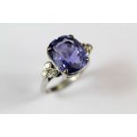 An Antique 9.35ct Ceylon Natural Blue-Violet Sapphire and Diamond Ring