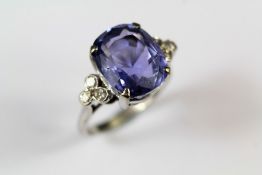 An Antique 9.35ct Ceylon Natural Blue-Violet Sapphire and Diamond Ring