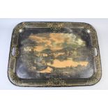 A Large Victorian Continental Square Black Tray