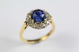 A Vintage 18ct 2.94ct Royal Blue Natural Ceylonese Sapphire and Diamond Ring