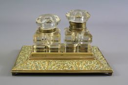 A Victorian Brass Double Inkwell