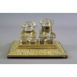 A Victorian Brass Double Inkwell