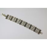 A Silver and Marcasite and Fresh Water Pearl Bracelet