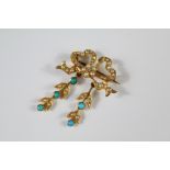 An Edwardian 18ct Yellow Gold Seed Pearl Diamond Brooch