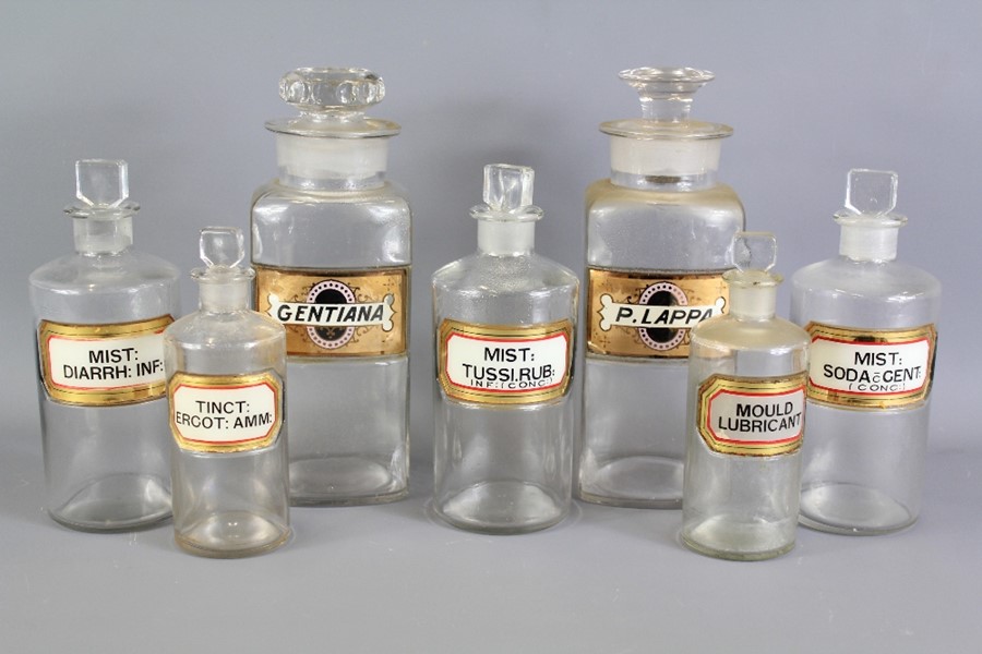A Large Quantity of Apothecary Glass Jars and Stoppers.