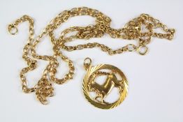 A 9ct Gold Zodiac Capricorn Pendant and Chain