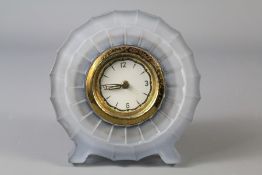 An Art Deco Pale Blue Frosted Glass Clock