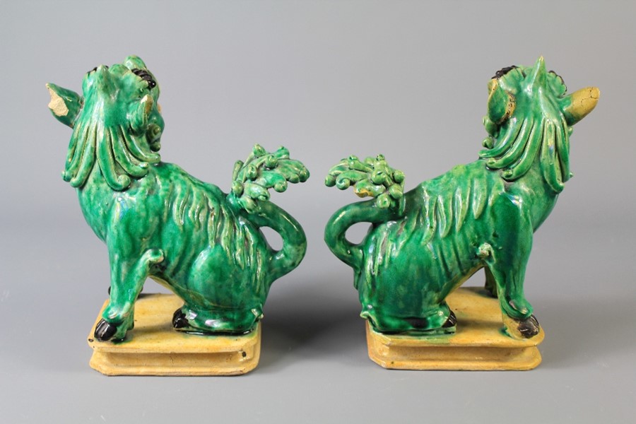 A Pair of Antique Emerald-Green Ceramic Foo Dog - Image 2 of 3