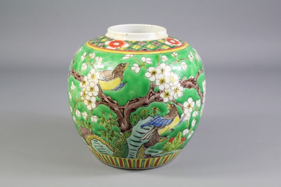 A Late 19th Century Chinese Famille Vert Ginger Jar