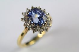 A Natural Ceylon Cornflower Blue Sapphire and Diamond Ring