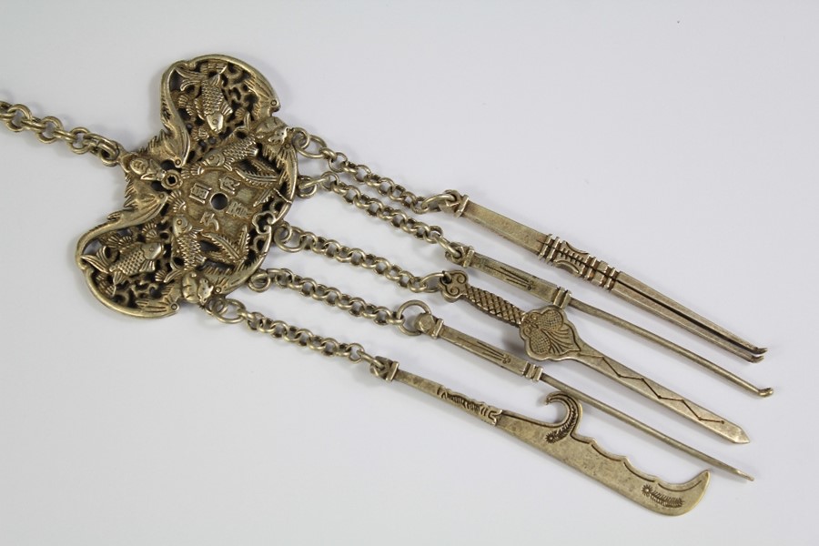 A Chinese White Metal Chatelaine - Image 3 of 4