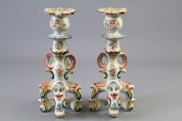 A Pair of Italian Majolica Earthenware Candlesticks