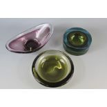 Three Italian Mid-Century Art Glass Bowls.