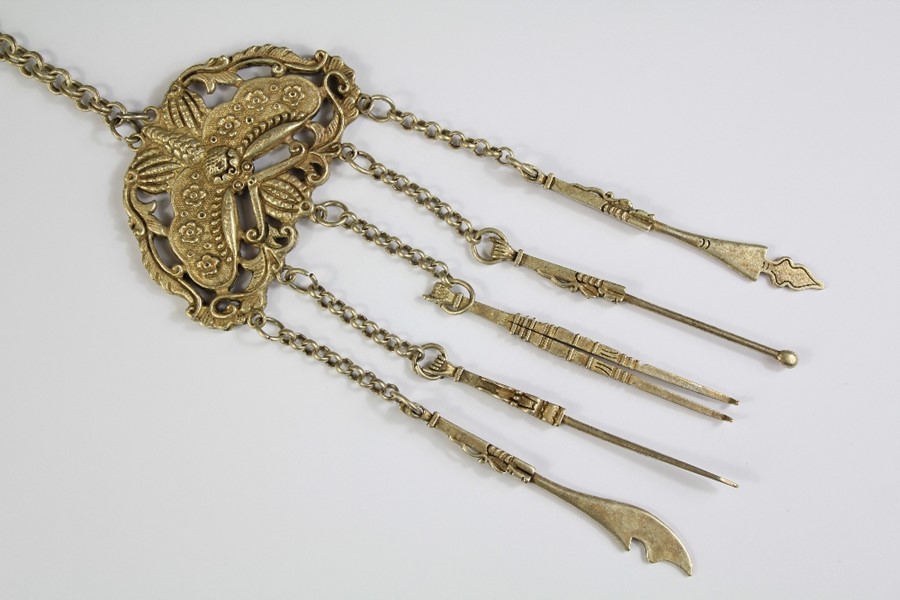 A Chinese White Metal Chatelaine. - Image 2 of 3